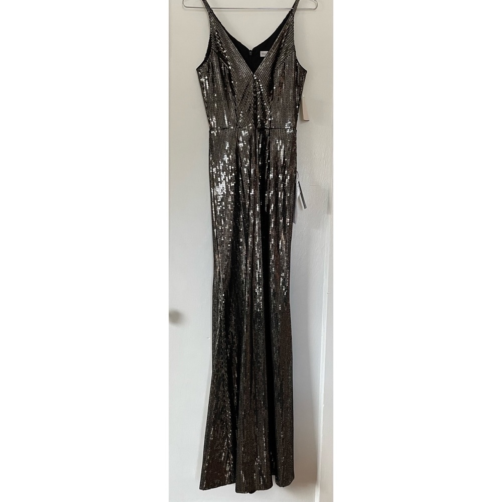 ✨NWT✨ DRESS THE POPULATION Harper Plunging Sequin Mermaid Gown Gold/Black - Picture 6 of 12